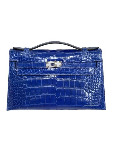 Hermes Kelly Pochette Mini Blue Alligator Crocodile Bag 22CM 523949