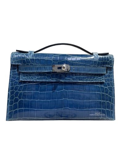 Hermes Kelly Pochette Mini Blue Alligator Crocodile Bag 22CM 523950