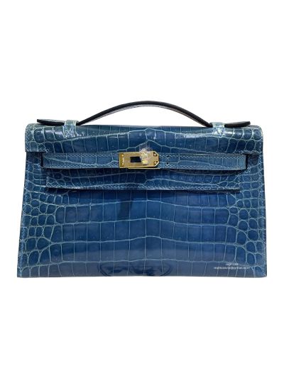 Hermes Kelly Pochette Mini Blue Alligator Crocodile Bag 22CM 523951