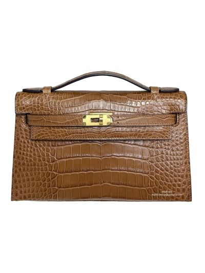 Hermes Kelly Pochette Mini Brown Alligator Crocodile Bag-22CM 523954