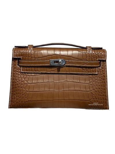Hermes Kelly Pochette Mini Brown Alligator Crocodile Bag 22CM 523952