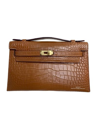 Hermes Kelly Pochette Mini Brown Alligator Crocodile Bag 22CM 523953