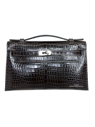 Hermes Kelly Pochette Mini Dark Brown Alligator Crocodile Bag 22CM 523956