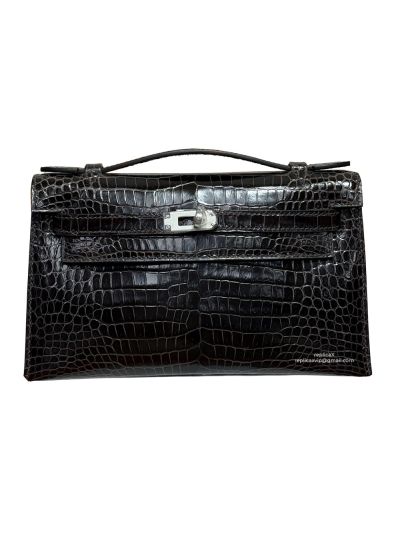Hermes Kelly Pochette Mini Dark Brown Alligator Crocodile Bag 22CM 523961