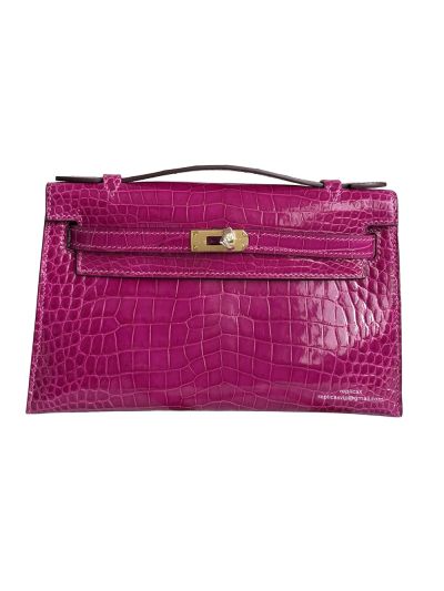 Hermes Kelly Pochette Mini Fuchsia Alligator Crocodile Bag 22CM 523963
