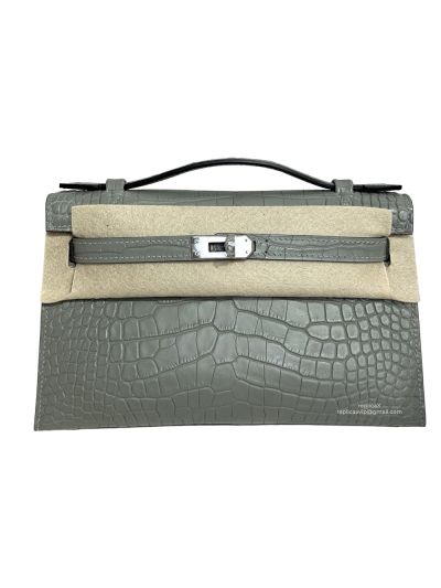 Hermes Kelly Pochette Mini Gray Alligator Crocodile Bag 22CM 523962