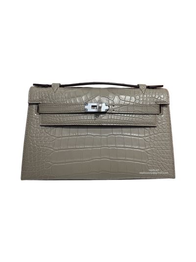 Hermes Kelly Pochette Mini Gray Alligator Crocodile Bag 22CM 523965