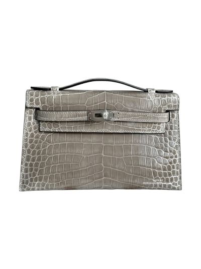 Hermes Kelly Pochette Mini Gray Alligator Crocodile Bag 22CM 523966