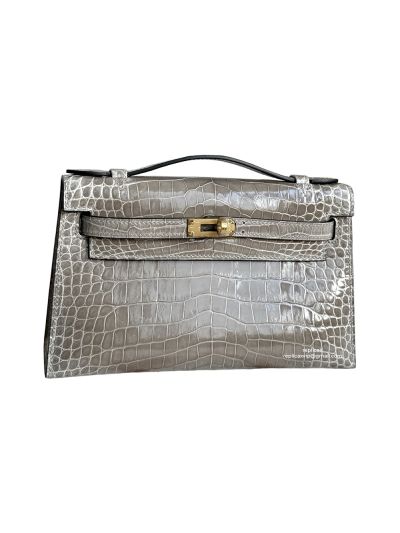 Hermes Kelly Pochette Mini Gray Alligator Crocodile Bag 22CM 523967