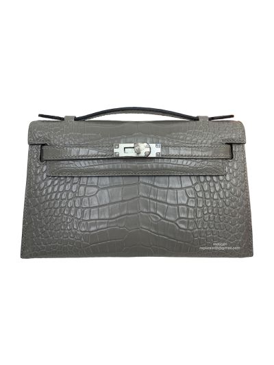 Hermes Kelly Pochette Mini Gray Alligator Crocodile Bag 22CM 523970