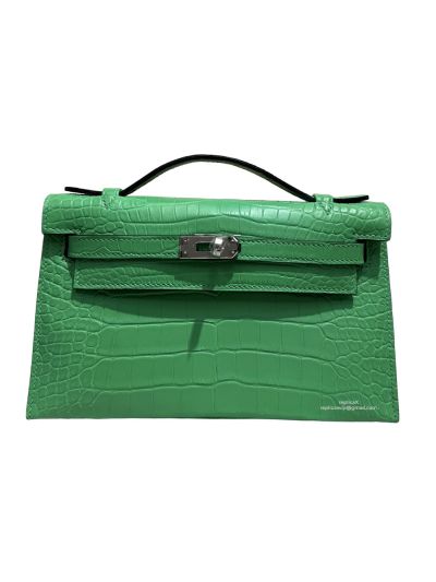 Hermes Kelly Pochette Mini Green Alligator Crocodile Bag 22CM 523842