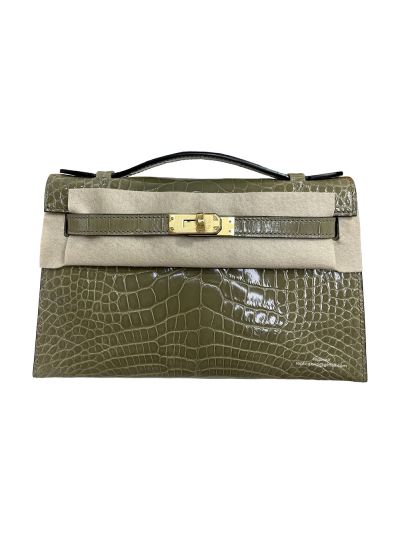 Hermes Kelly Pochette Mini Green Alligator Crocodile Bag 22CM 524013