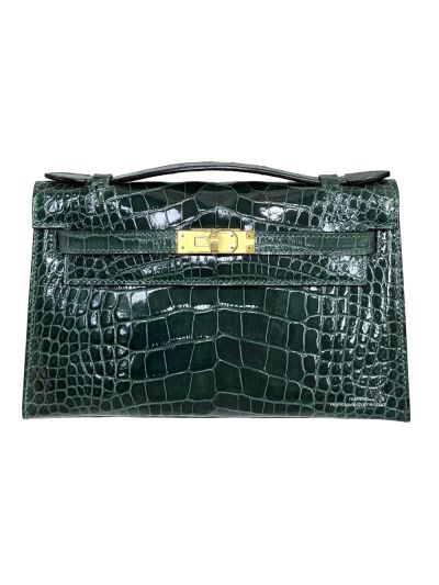 Hermes Kelly Pochette Mini Green Alligator Crocodile Bag 22CM 524014