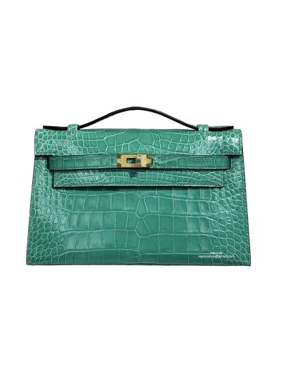 Hermes Kelly Pochette Mini Green Alligator Crocodile Bag 22CM 524015