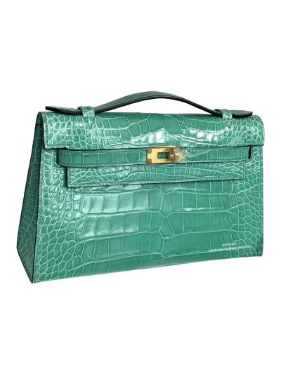 Hermes Kelly Pochette Mini Green Alligator Crocodile Bag 22CM 524017