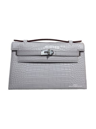 Hermes Kelly Pochette Mini Light Gray Alligator Crocodile Bag 22CM 523844