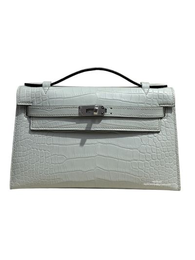 Hermes Kelly Pochette Mini Light Gray Alligator Crocodile Bag 22CM 523845