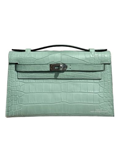 Hermes Kelly Pochette Mini Light Green Alligator Crocodile Bag 22CM 523843