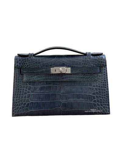 Hermes Kelly Pochette Mini Navy Blue Alligator Crocodile Bag 22CM 523846
