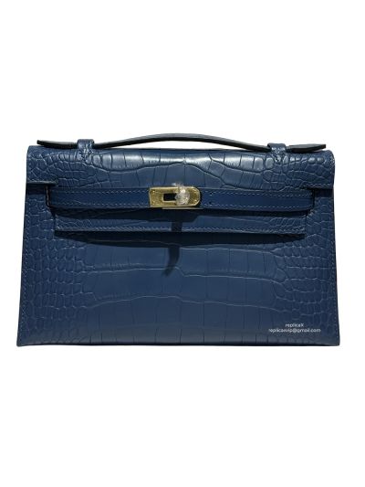 Hermes Kelly Pochette Mini Navy Blue Alligator Crocodile Bag 22CM 523847