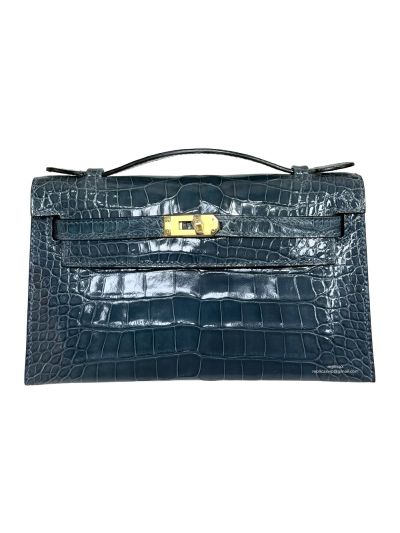 Hermes Kelly Pochette Mini Navy Blue Alligator Crocodile Bag 22CM 523848