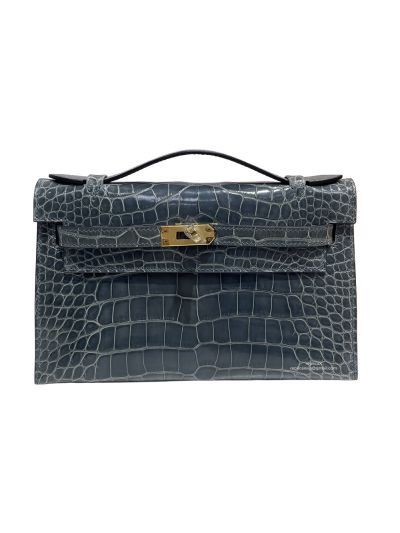Hermes Kelly Pochette Mini Navy Blue Alligator Crocodile Bag 22CM 523849