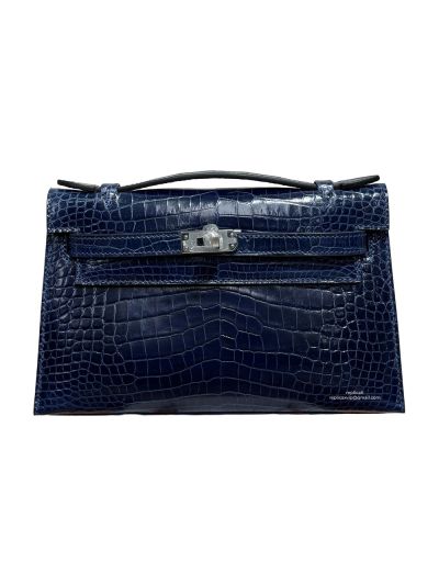Hermes Kelly Pochette Mini Navy Blue Alligator Crocodile Bag 22CM 523850
