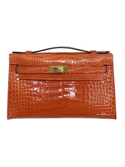 Hermes Kelly Pochette Mini Orange Alligator Crocodile Bag 22CM 523852
