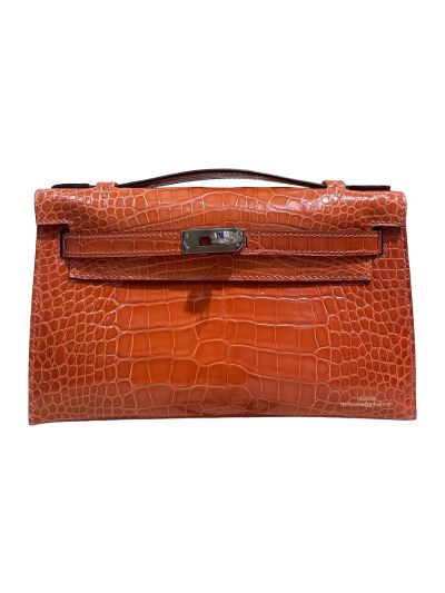 Hermes Kelly Pochette Mini Orange Alligator Crocodile Bag 22CM 523853