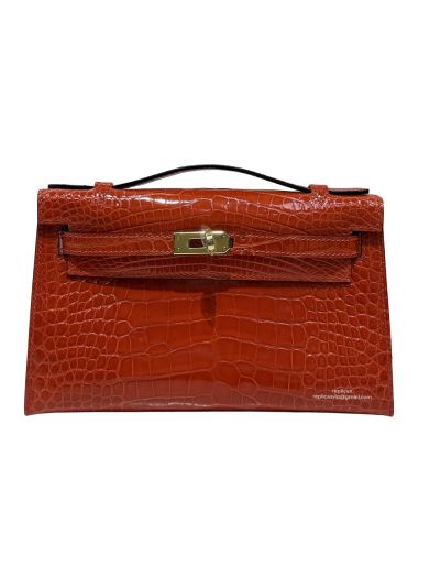 Hermes Kelly Pochette Mini Orange Alligator Crocodile Bag 22CM 523854