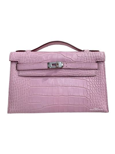 Hermes Kelly Pochette Mini Pink Alligator Crocodile Bag 22CM 523857