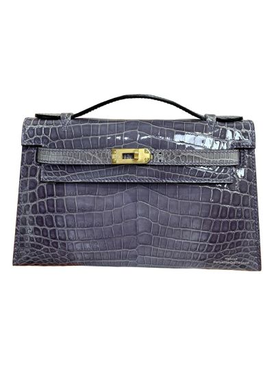 Hermes Kelly Pochette Mini Purple Alligator Crocodile Bag 22CM 523855