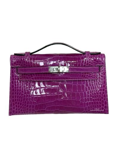 Hermes Kelly Pochette Mini Purple Alligator Crocodile Bag 22CM 523856