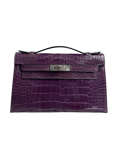 Hermes Kelly Pochette Mini Purple Alligator Crocodile Bag 22CM 523860