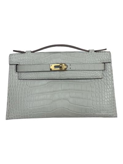 Hermes Kelly Pochette Mini White Alligator Crocodile Bag 22CM 523863