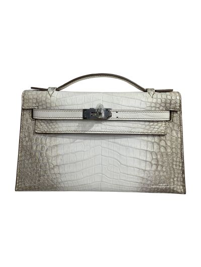 Hermes Kelly Pochette Mini White Gray Alligator Crocodile Bag 22CM 523861