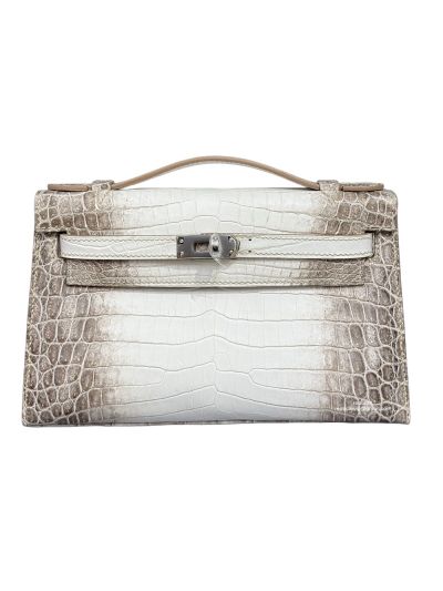 Hermes Kelly Pochette Mini White Gray Alligator Crocodile Bag 22CM 523864