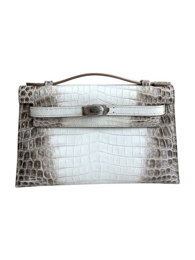 Hermes Kelly Pochette Mini White Gray Alligator Crocodile Bag 22CM 523865