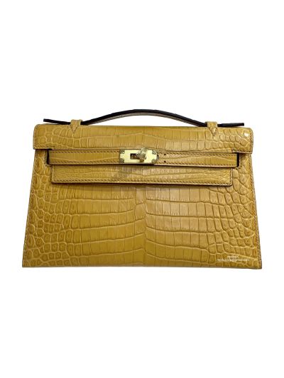 Hermes Kelly Pochette Mini Yellow Alligator Crocodile Bag 22CM 523866