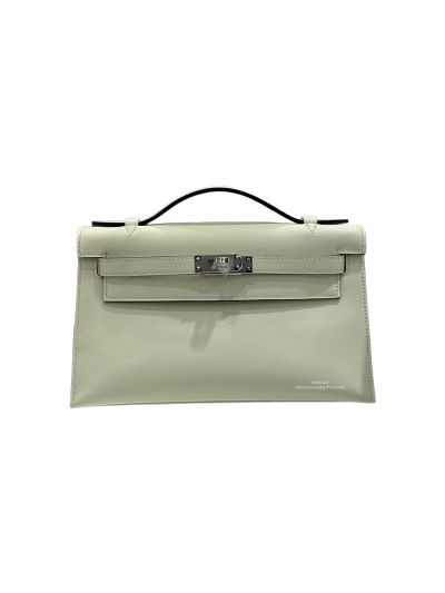 Hermes Kelly Pochette Vert Fizz Swift Leather Clutch Bag Light Green 524564