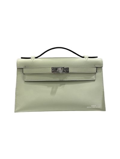 Hermes Kelly Pochette Vert Fizz Swift Leather Clutch Bag Light Green 22x12x7CM 523872