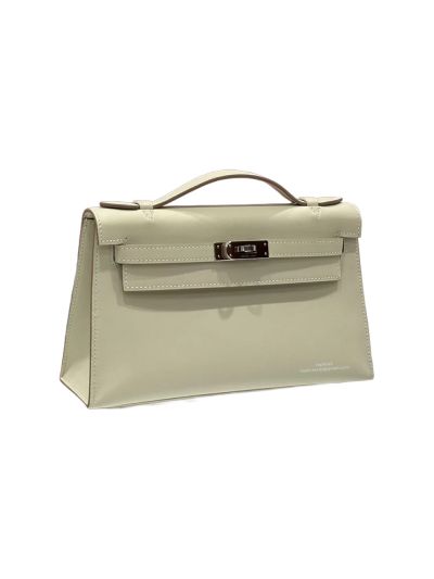 Hermes Kelly Pochette Vert Fizz Swift Leather Clutch Bag Off White 524560