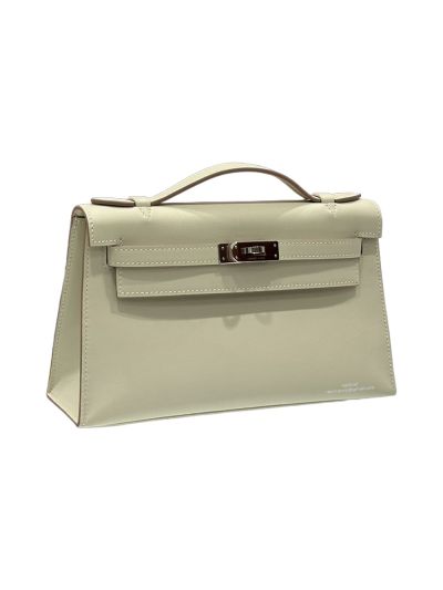 Hermes Kelly Pochette Vert Fizz Swift Leather Clutch Bag Off White 22x12x7CM 523871