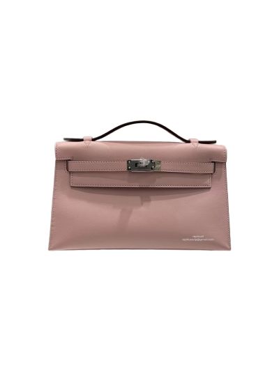 Hermes Kelly Pochette Vert Fizz Swift Leather Clutch Bag Pink 524562
