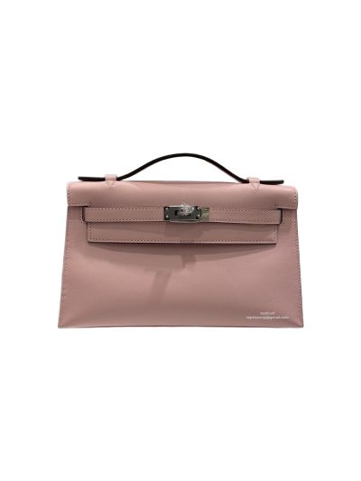 Hermes Kelly Pochette Vert Fizz Swift Leather Clutch Bag Pink 22x12x7CM 523875
