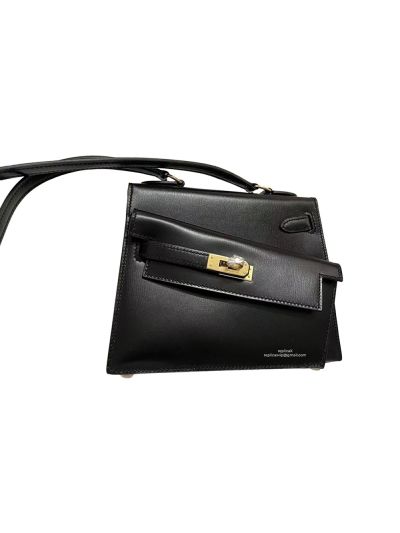 Hermes Kelly Sellier en Desordre 20 Gold Hardware Bag Black Leather 523884