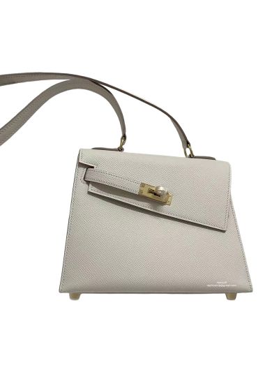 Hermes Kelly Sellier en Desordre 20 Gold Hardware Bag White Leather 523883