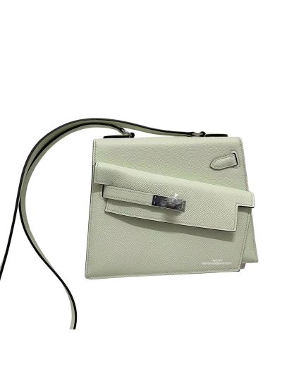 Hermes Kelly Sellier en Desordre 20 Light Green Epsom Silver Hardware Bag 523888