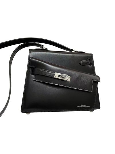 Hermes Kelly Sellier en Desordre 20 Silver Hardware Bag Black Leather 523887