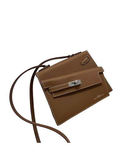 Hermes Kelly Sellier en Desordre 20 Silver Hardware Bag Brown Leather 523886